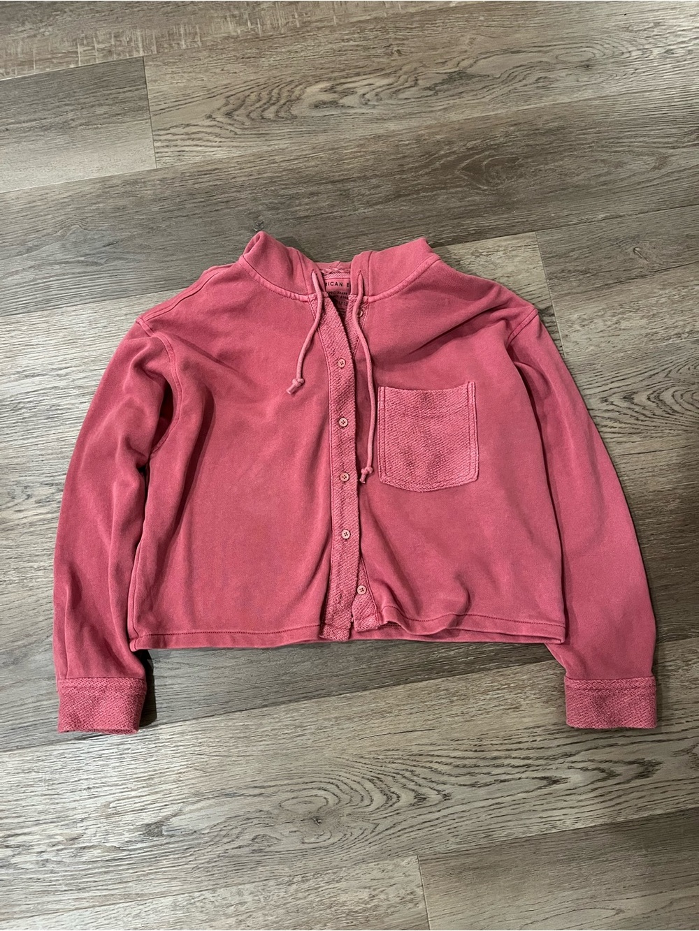 American Eagle Cozy Button-Up Hooded Crop Sweatshirt - Picture 6 of 8